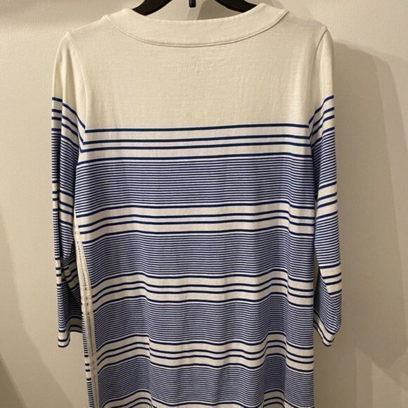 VINEYARD VINES WOMEN'S Medium Front Tie Dress w/Long Sleeves Yacht Stripes Blue - Picture 3 of 3